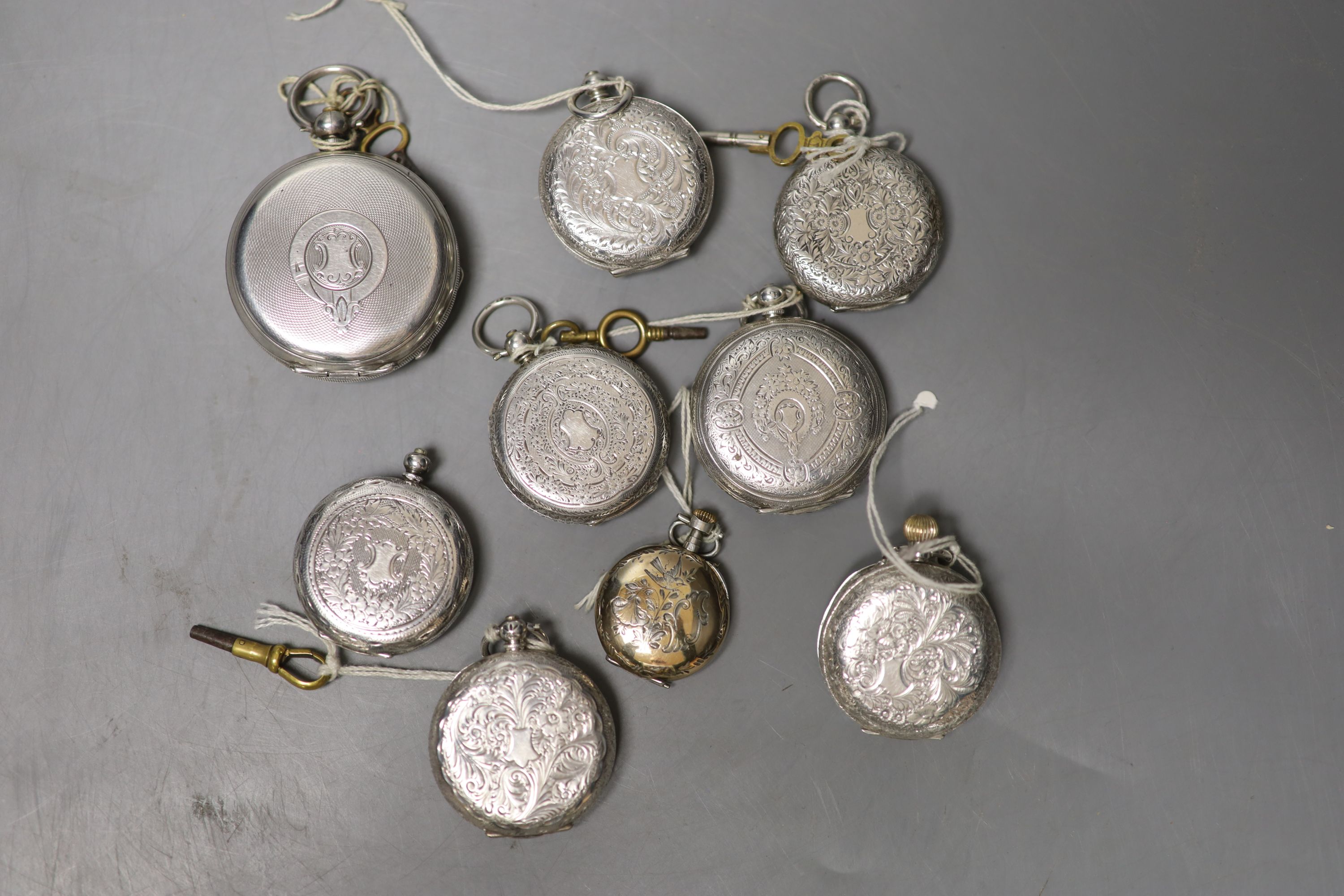 8 fob watches and a pocket watch.